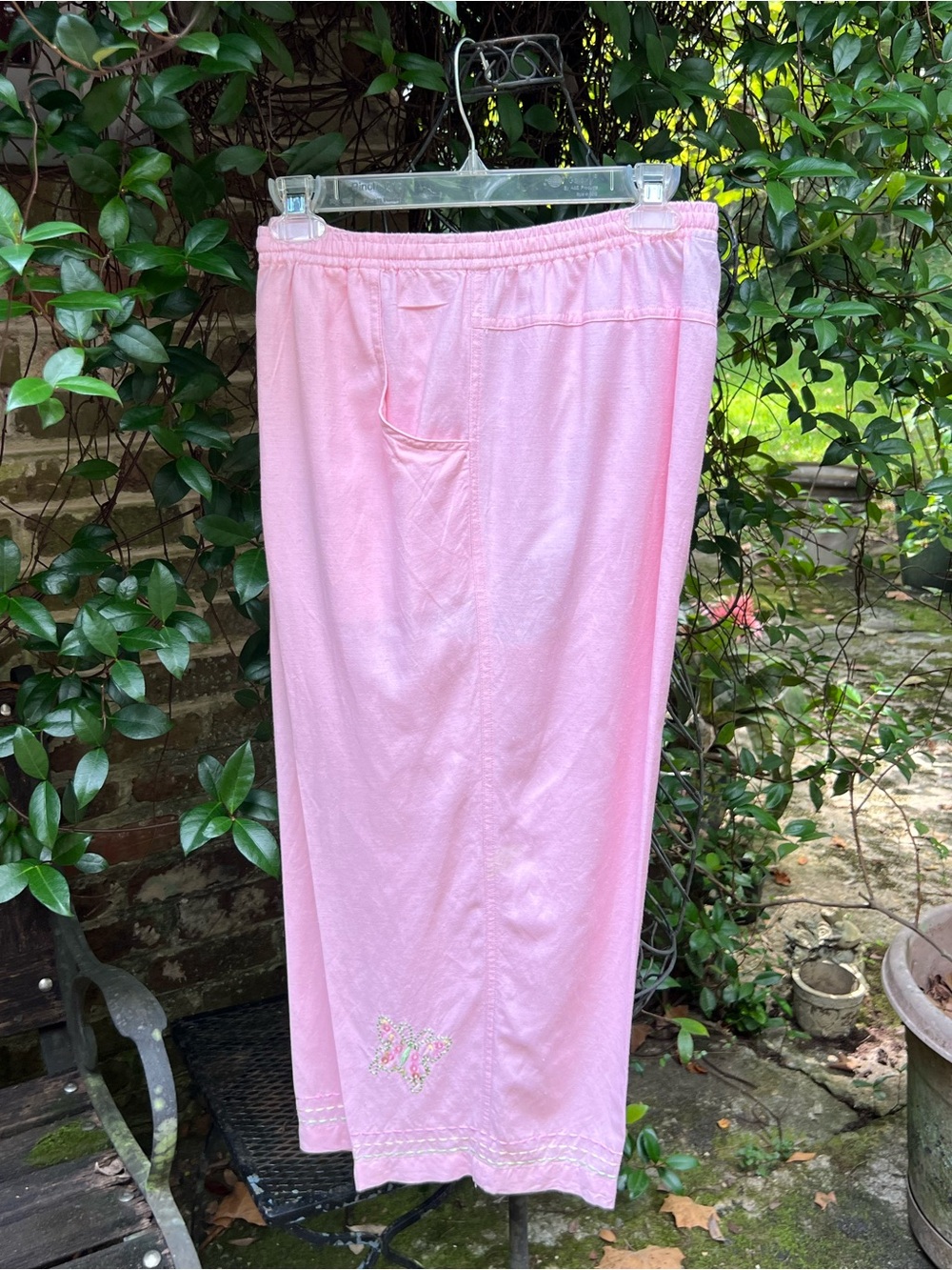Lemon Grass-PINK EMBROIDERED COTTON BLEND PANTS- Size Large- EUC